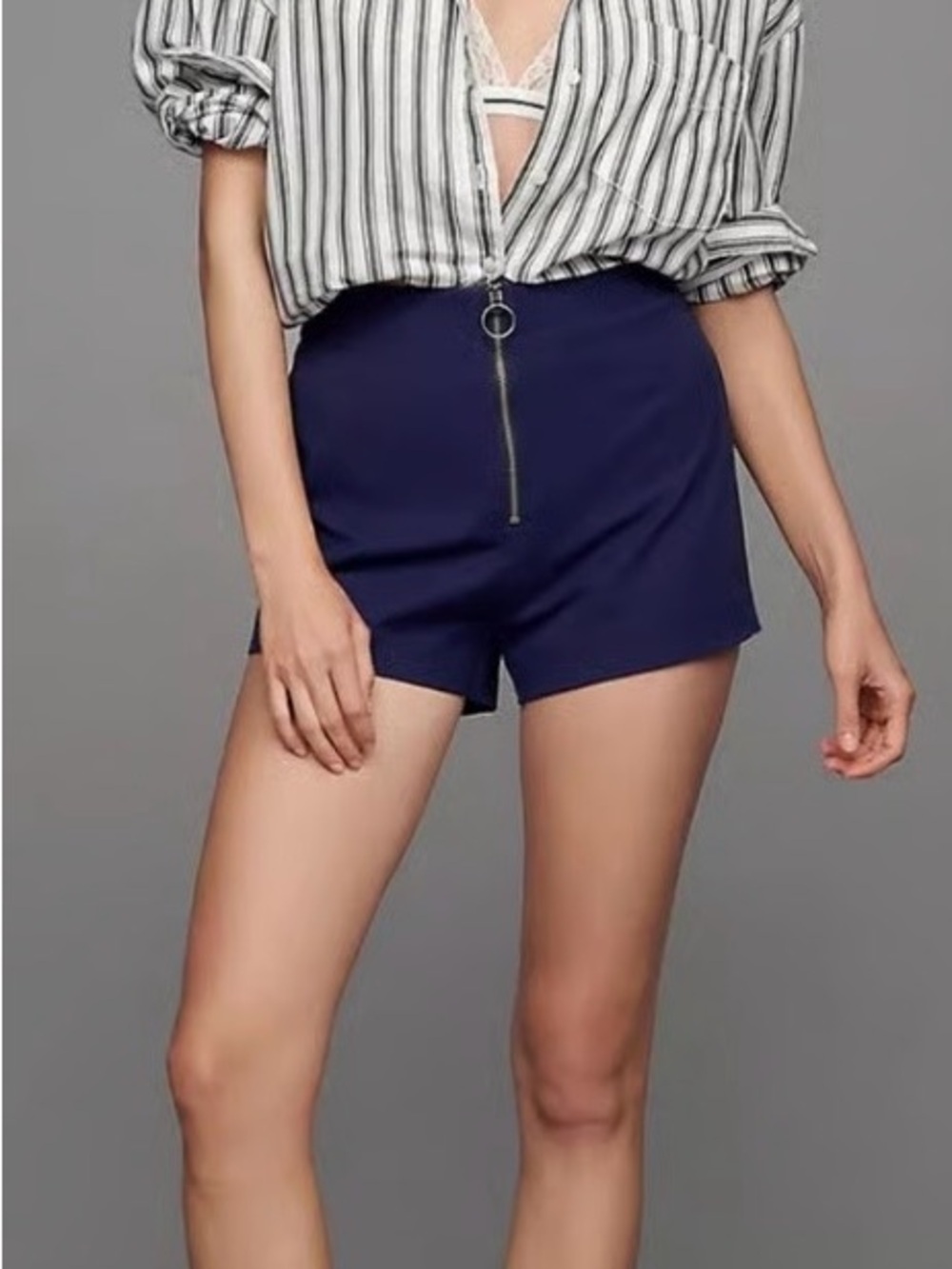 Maeve Anthropologie NWT Zippered High-Waist Micro Shorts in Navy Size 6